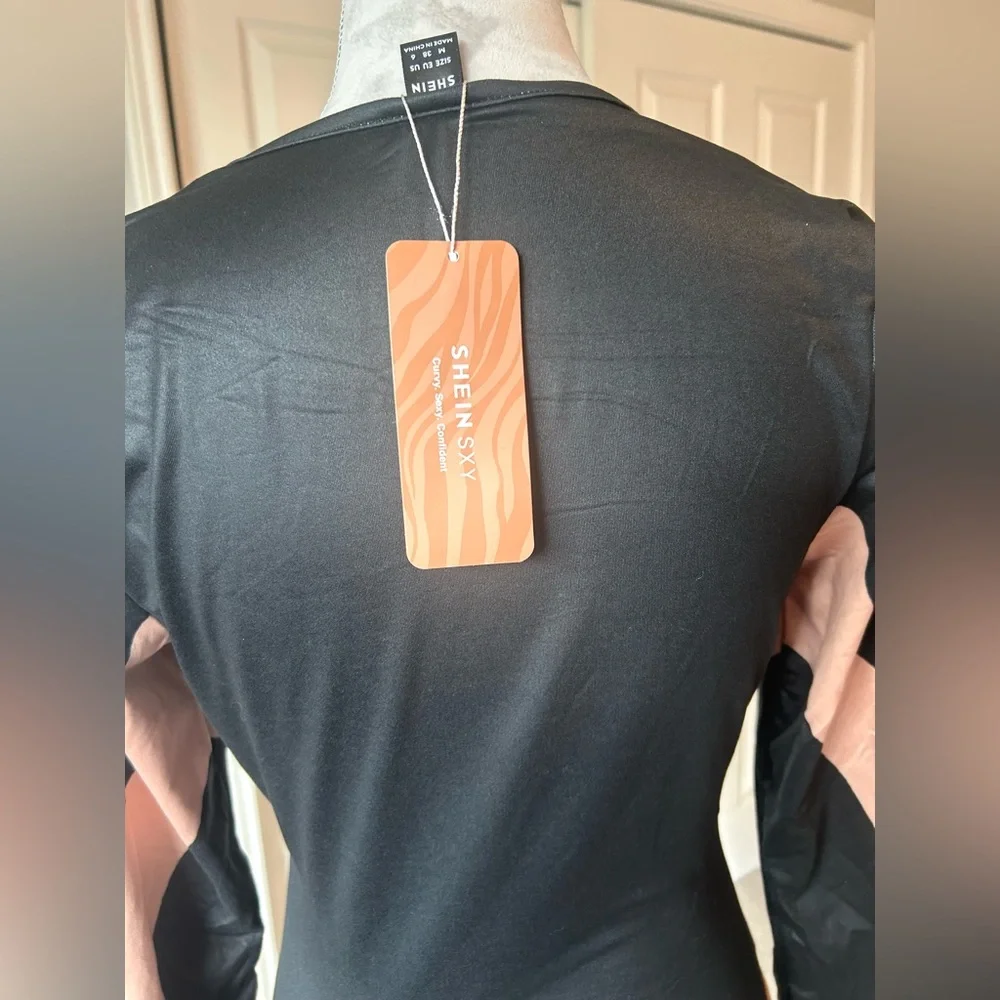 NWT SHEIN Black and Tan‎ Striped Dress